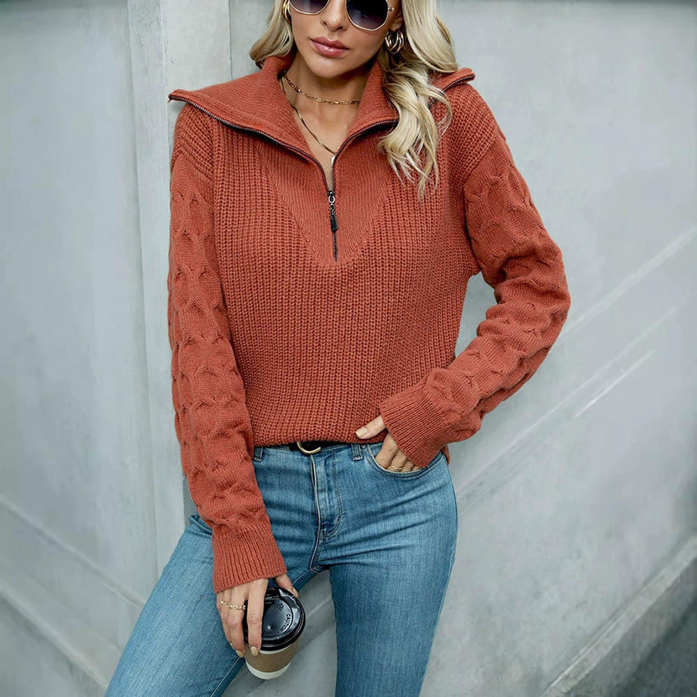 Forever 21 Textured Zipper Pullover Sweater Oversized Collar